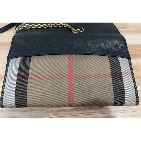 Burberry Henley Check Leather Wallet On Chain Black Shoulder Crossbody Bag - Picture 13 of 15